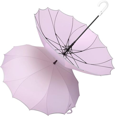 TOPSAIL 49 inch J Stick Windproof Umbrella for Daily Use & Photo Prop, Nice Looking Petal-shaped Large Umbrella for Rain, with Seamless Leak-proof Canopy & 16 Ribs & Reflective Strip, Pretty Gift for Women, Mom, Grandma, Wedding in Saudi Arabia