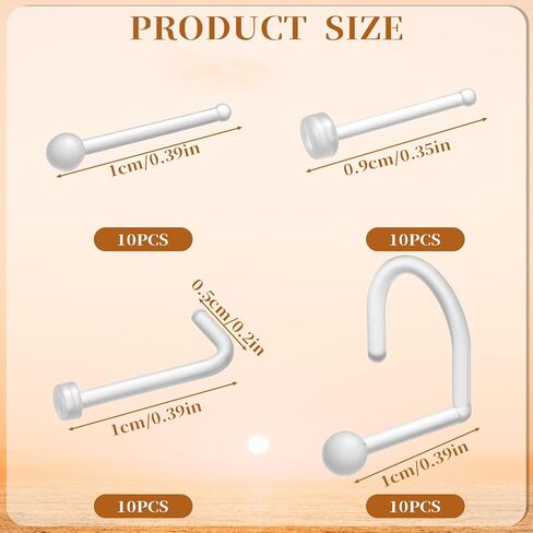 40Pcs Plastic Nose Rings for Surgery, 4 Styles Clear Nose Ring Retainer 20g Clear Noses Stud for Sports Surgery Earring Lip Noses New Perforation in Saudi Arabia