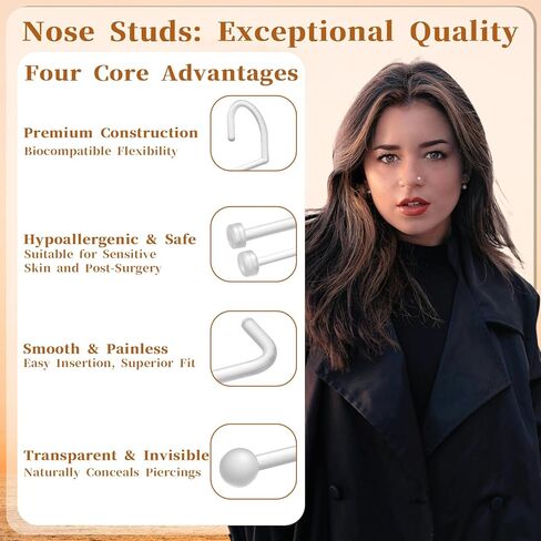 40Pcs Plastic Nose Rings for Surgery, 4 Styles Clear Nose Ring Retainer 20g Clear Noses Stud for Sports Surgery Earring Lip Noses New Perforation in Saudi Arabia