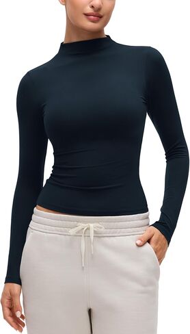 CRZ YOGA Softembrace Mock Neck Long Sleeve Shirts for Women - Casual Going Out Comfort Tops Soft Fitted Layer Underwear Tees in Saudi Arabia