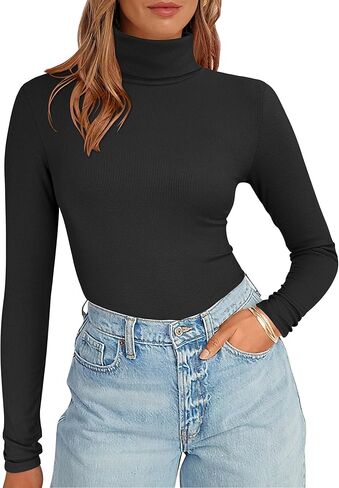 ANRABESS Women's Long Sleeve Turtleneck Shirts Casual Ribbed Basic Tee Slim Soft Thermal Tops 2025 Fall Going Out Clothes in Kuwait