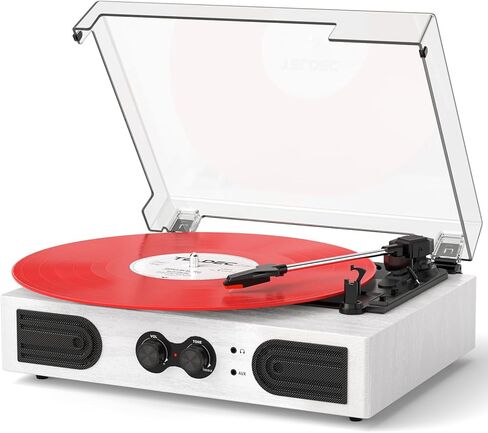 VinylsLink Record Player Bluetooth with Bulit-in Speaker Vintage Record Player with USB Recording EQ Mode Support Belt-Driven 3-Speed Turntable AUX-in RCA Out, White Wood in Saudi Arabia