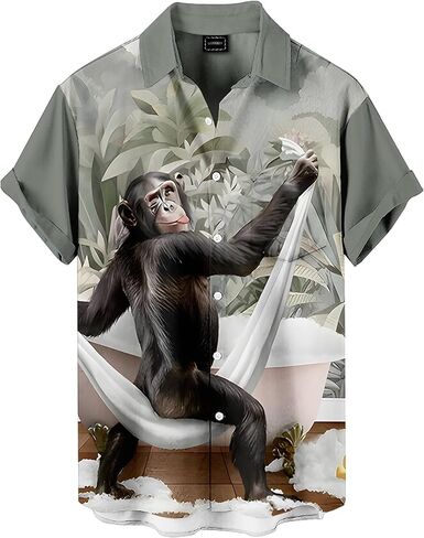 Men's Funny Hawaiian Western Ocean Animal Ukiyoe Faith Theme Summer Beach Vacation Short Sleeve Shirt in Saudi Arabia