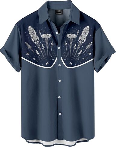 Men's Funny Hawaiian Western Ocean Animal Ukiyoe Faith Theme Summer Beach Vacation Short Sleeve Shirt in Saudi Arabia