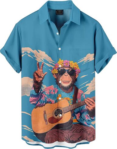 Men's Funny Hawaiian Western Ocean Animal Ukiyoe Faith Theme Summer Beach Vacation Short Sleeve Shirt in Saudi Arabia