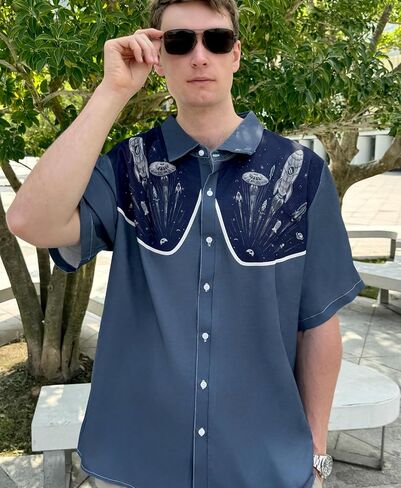 Men's Funny Hawaiian Western Ocean Animal Ukiyoe Faith Theme Summer Beach Vacation Short Sleeve Shirt in Saudi Arabia