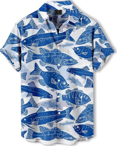 Men's Funny Hawaiian Western Ocean Animal Ukiyoe Faith Theme Summer Beach Vacation Short Sleeve Shirt in Saudi Arabia