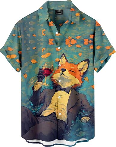 Men's Funny Hawaiian Western Ocean Animal Ukiyoe Faith Theme Summer Beach Vacation Short Sleeve Shirt in Saudi Arabia