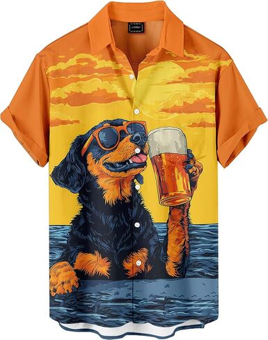 Men's Funny Hawaiian Western Ocean Animal Ukiyoe Faith Theme Summer Beach Vacation Short Sleeve Shirt in Saudi Arabia