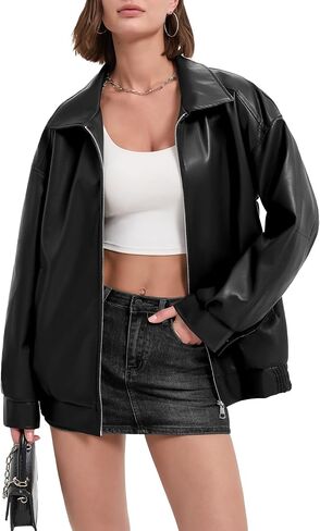 Leather Jacket Women Oversized Faux Bomber Coats Fall Fashion Motorcycle Outfits Y2k Winter Clothes in Saudi Arabia
