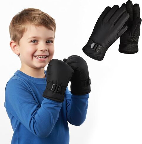 Black Kids' Ski Gloves for 7-10 Years Old, Winter Thermal Riding Gloves with Windproof Protection in Saudi Arabia