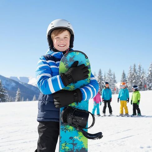 Black Kids' Ski Gloves for 7-10 Years Old, Winter Thermal Riding Gloves with Windproof Protection in Saudi Arabia