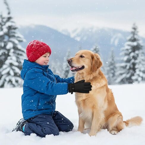 Black Kids' Ski Gloves for 7-10 Years Old, Winter Thermal Riding Gloves with Windproof Protection in Saudi Arabia