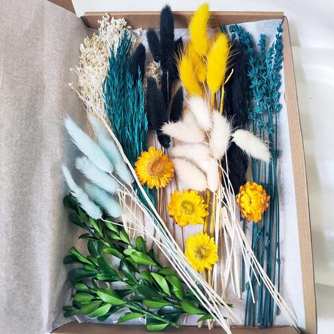 مجموعة الزهور المجففة الطبيعية DIY للحرف اليدوية - صندوق من مجموعة الزهور المجففة مثالية لديكور المنزل، ديكور الزفاف، إكليل وباقة DIY، الراتنج، سجل القصاصات، ترتيب الزهور، الحرف اليدوية (متعددة الألوان) in Kuwait