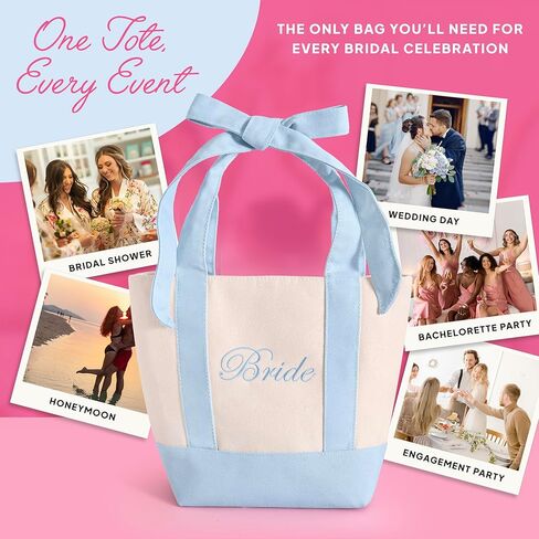 Bride Tote Bag | Canvas Mini Tote Bag w/Bow | Bachelorette Gifts for Bride, Bride to Be Gifts for Bachelorette Party, Bridal Shower, Engagement Party Favor, Wedding Accessory in Saudi Arabia