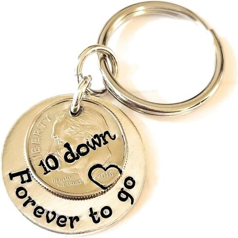 10 Down and Forever To Go 10th Year Anniversary Gift Key Chain with a 2014 Dime and Silver Aluminum Charm in Kuwait