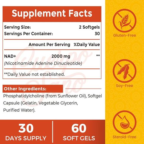 2000 مجم NAD مكمل، Liposomal NAD+ عالي الامتصاص، أكثر كفاءة من النيكوتيناميد ريبوسيد، مكمل تعزيز نقي ومعزز، الدفاع عن الشيخوخة، التمثيل الغذائي والخلوي، 60 كبسولة هلامية in Kuwait