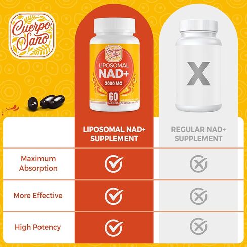 2000 مجم NAD مكمل، Liposomal NAD+ عالي الامتصاص، أكثر كفاءة من النيكوتيناميد ريبوسيد، مكمل تعزيز نقي ومعزز، الدفاع عن الشيخوخة، التمثيل الغذائي والخلوي، 60 كبسولة هلامية in Kuwait