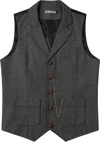ZEROYAA Mens Lapel Suit Vest Herringbone Waistcoat Dress Vest For Wedding in Saudi Arabia