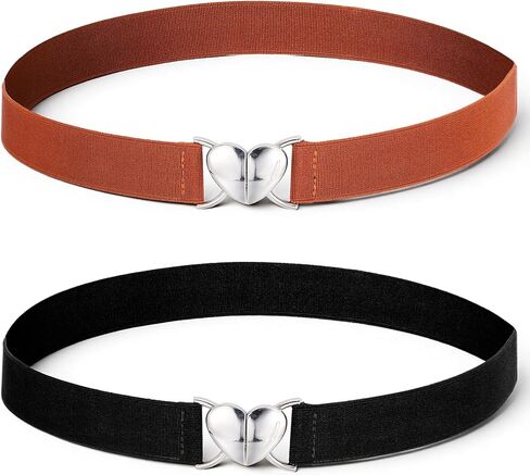 2 Pcs Elastic Waist Belt Toddler Heart Shaped Buckle Stretch Belts Fashion Adjustable Waistband for Girls Kids Boys Pants Jeans Dress in Saudi Arabia