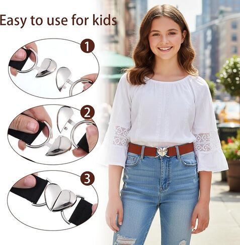 2 Pcs Elastic Waist Belt Toddler Heart Shaped Buckle Stretch Belts Fashion Adjustable Waistband for Girls Kids Boys Pants Jeans Dress in Saudi Arabia