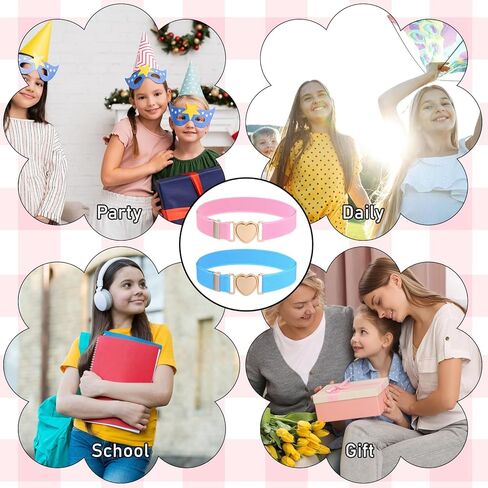 حزام للفتيات مكون من قطعتين للخصر مقاس 15-30 بوصة، حزام خصر مطاطي للأطفال على شكل قلب بإبزيم معدني للفتيات (أزرق + وردي) in Kuwait
