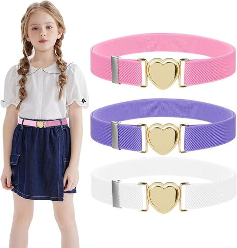 3pcs Belts for Girls, Little Girls Belts With Heart-Shaped Metal Buckle, Little Girl Belt, Belts for Kids Girls, Elastic Adjustable Waist Belts for Girl in Saudi Arabia