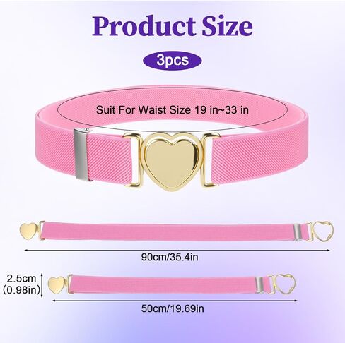 3pcs Belts for Girls, Little Girls Belts With Heart-Shaped Metal Buckle, Little Girl Belt, Belts for Kids Girls, Elastic Adjustable Waist Belts for Girl in Saudi Arabia