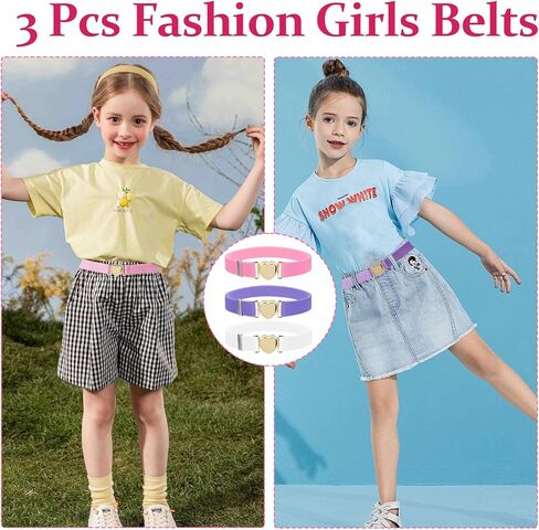 3pcs Belts for Girls, Little Girls Belts With Heart-Shaped Metal Buckle, Little Girl Belt, Belts for Kids Girls, Elastic Adjustable Waist Belts for Girl in Saudi Arabia