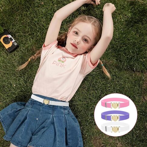 3pcs Belts for Girls, Little Girls Belts With Heart-Shaped Metal Buckle, Little Girl Belt, Belts for Kids Girls, Elastic Adjustable Waist Belts for Girl in Saudi Arabia
