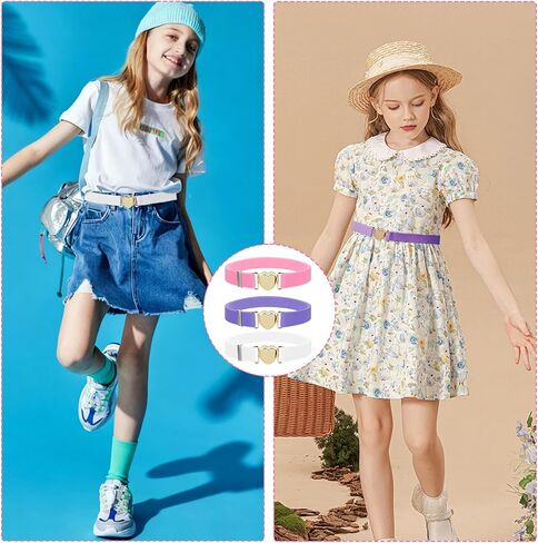 3pcs Belts for Girls, Little Girls Belts With Heart-Shaped Metal Buckle, Little Girl Belt, Belts for Kids Girls, Elastic Adjustable Waist Belts for Girl in Saudi Arabia
