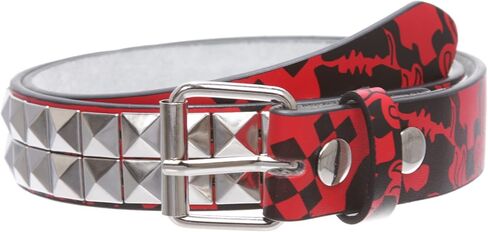 Kids Snap On Art work Skull Cross Bone Punk Rock Silver Studded Leather Belt in Saudi Arabia