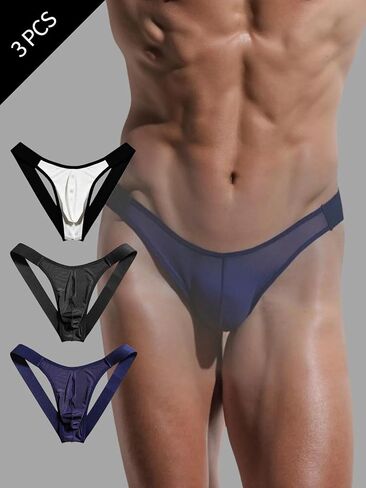 3 Pcs Men Fashion Thong Underwear Stylish Low Rise Briefs for Men Elastic Waist Underwear Set Modern Cut Daily Wear in Saudi Arabia