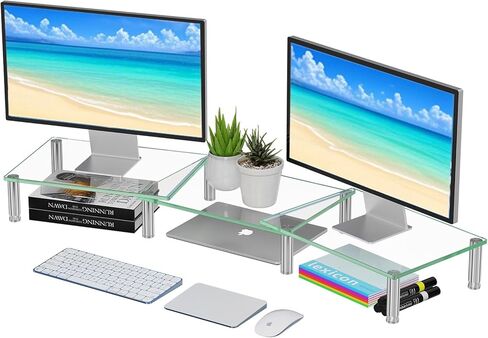 Simple Trending 2 Pack Computer Monitor Riser with Height Adjustable, Tempered Glass, Multi Media Desktop Stand for Flat Screen TV Laptop in Kuwait