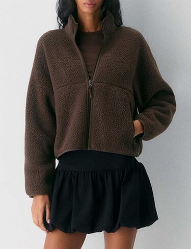 Fleece Jackets Women Causal Long Sleeve Sherpa Jacket Warm Ziper Fuzzy Coat Sweatshirts Trendy with Pockets in Saudi Arabia