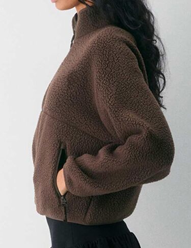 Fleece Jackets Women Causal Long Sleeve Sherpa Jacket Warm Ziper Fuzzy Coat Sweatshirts Trendy with Pockets in Saudi Arabia
