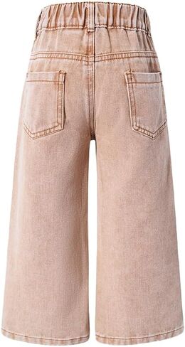 Nivne Tco Toddler Girls Wide Leg Jeans Zipper Fly Elastic Waist Heart Patch Casual Baggy Denim Pants with Five Pockets in Saudi Arabia