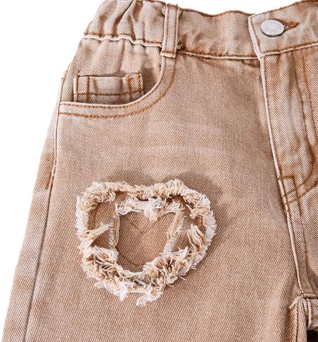 Nivne Tco Toddler Girls Wide Leg Jeans Zipper Fly Elastic Waist Heart Patch Casual Baggy Denim Pants with Five Pockets in Saudi Arabia