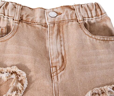 Nivne Tco Toddler Girls Wide Leg Jeans Zipper Fly Elastic Waist Heart Patch Casual Baggy Denim Pants with Five Pockets in Saudi Arabia