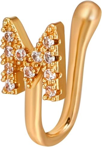 Crystal Initial Nose Ring Gold Fake Septum Nose Rings Copper Inlaid Zircon Letter A Nose Cuff Tiny Alphabet U-shaped Clip On Nose Ring Bendable Non Piercing Nose Jewelry for Women Girls in Saudi Arabia