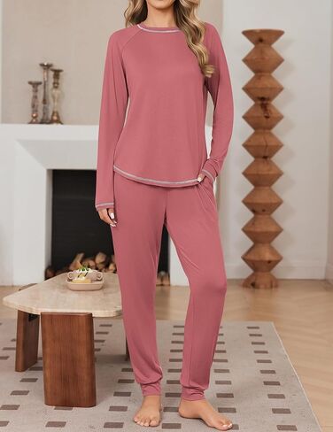 Ekouaer 2 Pack Womens Pajama Set Soft Pjs Long Sleeve Top With Jogger Pants Lounge Sets Sleepwear Loungewear with Pockets in Saudi Arabia