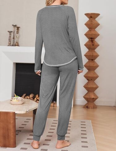 Ekouaer 2 Pack Womens Pajama Set Soft Pjs Long Sleeve Top With Jogger Pants Lounge Sets Sleepwear Loungewear with Pockets in Saudi Arabia