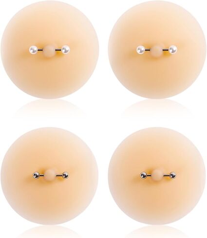 4 قطع من حمالة صدر الحلمات المزيفة المقاومة للماء، فطائر الحلمة قابلة لإعادة الاستخدام مع مجوهرات ثقب وهمية للنساء باللون الوردي in Kuwait