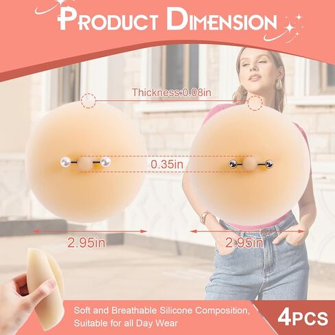 4 قطع من حمالة صدر الحلمات المزيفة المقاومة للماء، فطائر الحلمة قابلة لإعادة الاستخدام مع مجوهرات ثقب وهمية للنساء باللون الوردي in Kuwait