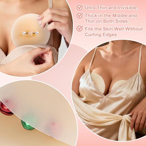 4 قطع من حمالة صدر الحلمات المزيفة المقاومة للماء، فطائر الحلمة قابلة لإعادة الاستخدام مع مجوهرات ثقب وهمية للنساء باللون الوردي in Kuwait