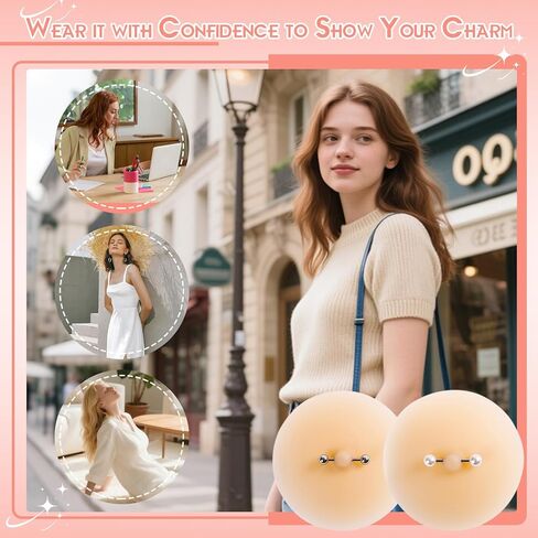 4 قطع من حمالة صدر الحلمات المزيفة المقاومة للماء، فطائر الحلمة قابلة لإعادة الاستخدام مع مجوهرات ثقب وهمية للنساء باللون الوردي in Kuwait