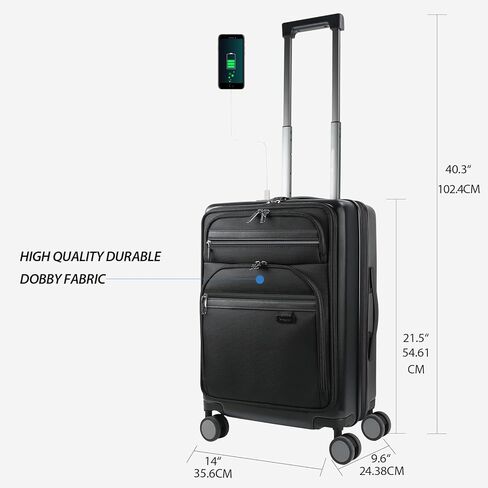 KROSER Hardside Expandable Carry On Luggage 22x14x9 Airline Approved With Front Business Pockets, 20 Inch Suitcases with Wheels, Carry on Suitcase with TSA Lock & USB Port, Black in Kuwait