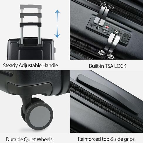 KROSER Hardside Expandable Carry On Luggage 22x14x9 Airline Approved With Front Business Pockets, 20 Inch Suitcases with Wheels, Carry on Suitcase with TSA Lock & USB Port, Black in Kuwait