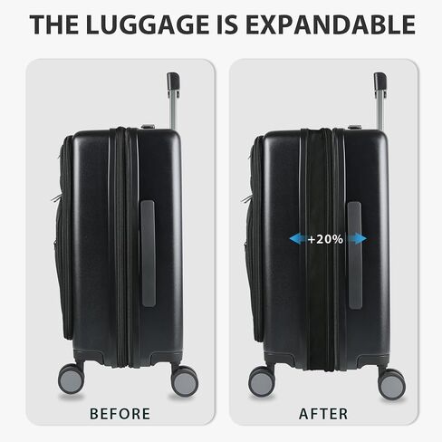 KROSER Hardside Expandable Carry On Luggage 22x14x9 Airline Approved With Front Business Pockets, 20 Inch Suitcases with Wheels, Carry on Suitcase with TSA Lock & USB Port, Black in Kuwait