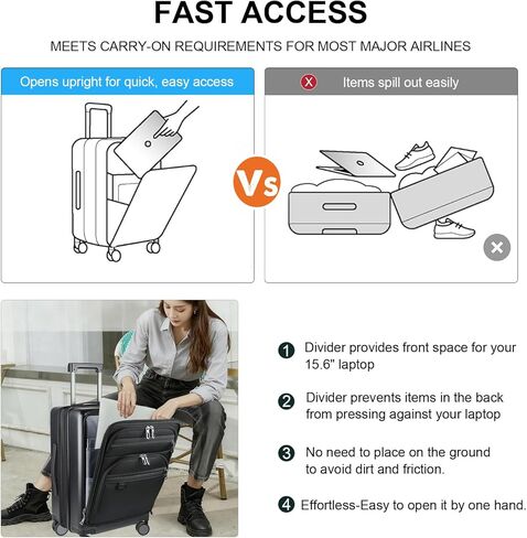 KROSER Hardside Expandable Carry On Luggage 22x14x9 Airline Approved With Front Business Pockets, 20 Inch Suitcases with Wheels, Carry on Suitcase with TSA Lock & USB Port, Black in Kuwait